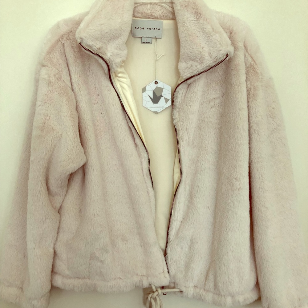 Paper Crane Faux fur drawstring jacket